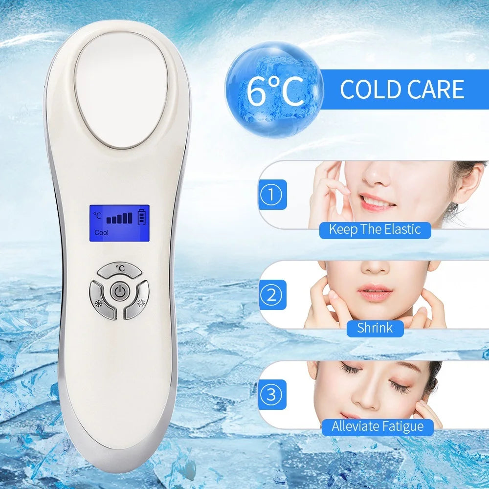 Hot and Cold Vibration Facial Massager. Cryotherapy for skin care