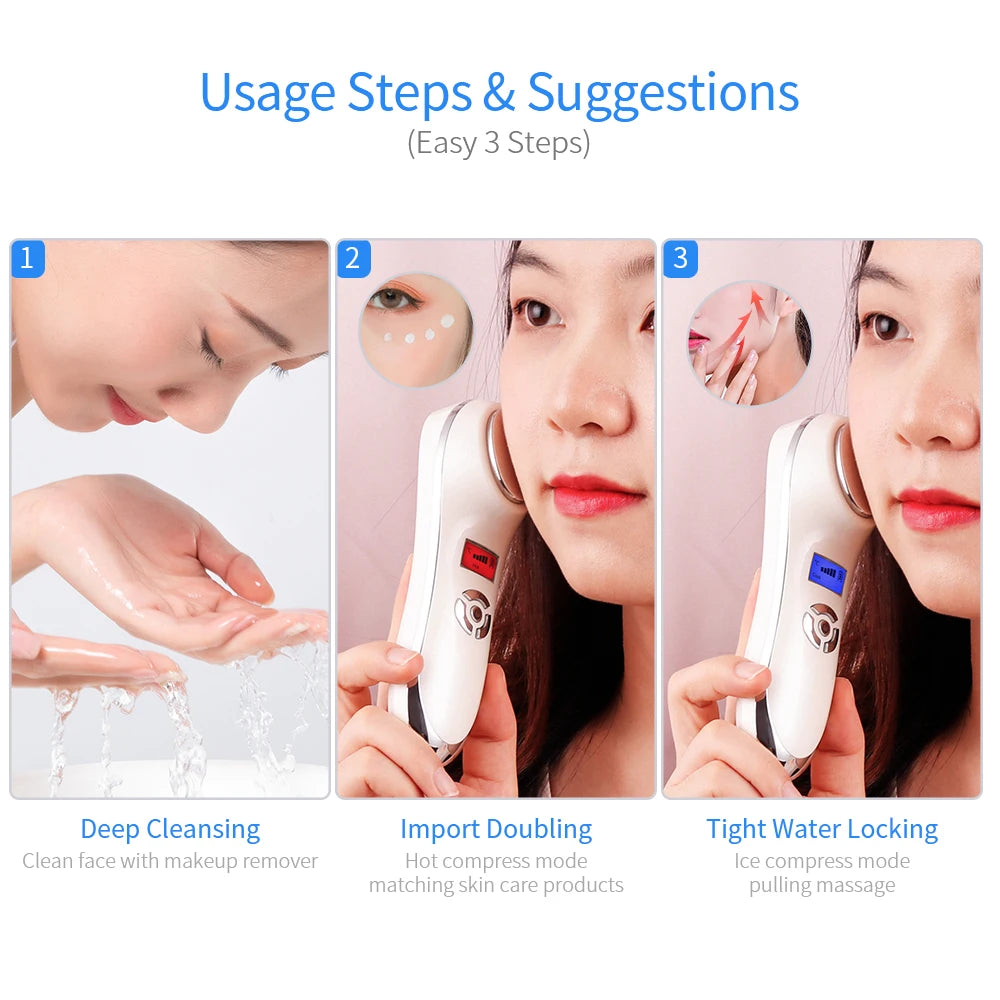 Hot and Cold Vibration Facial Massager. Cryotherapy for skin care