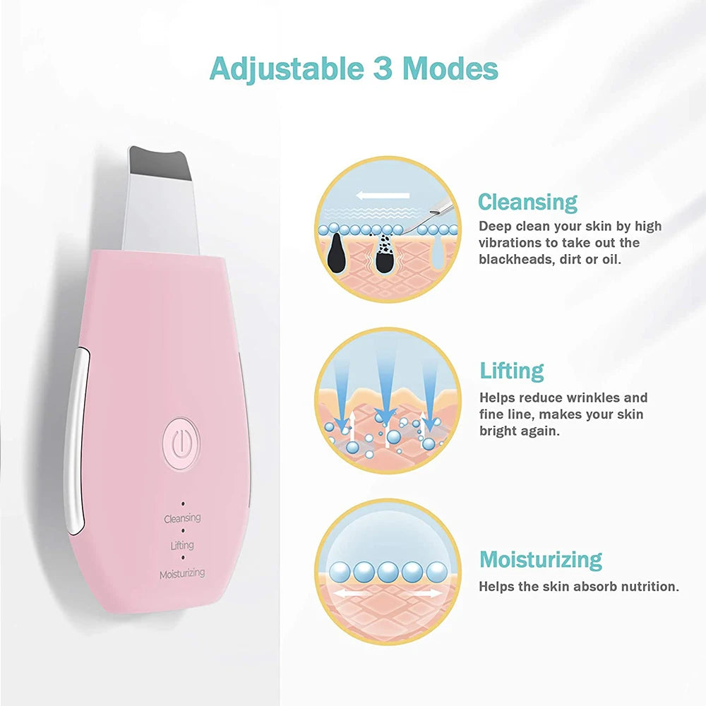 Ultrasonic Facial Spatula. Cavitation Cleansing, Peeling, Lifting