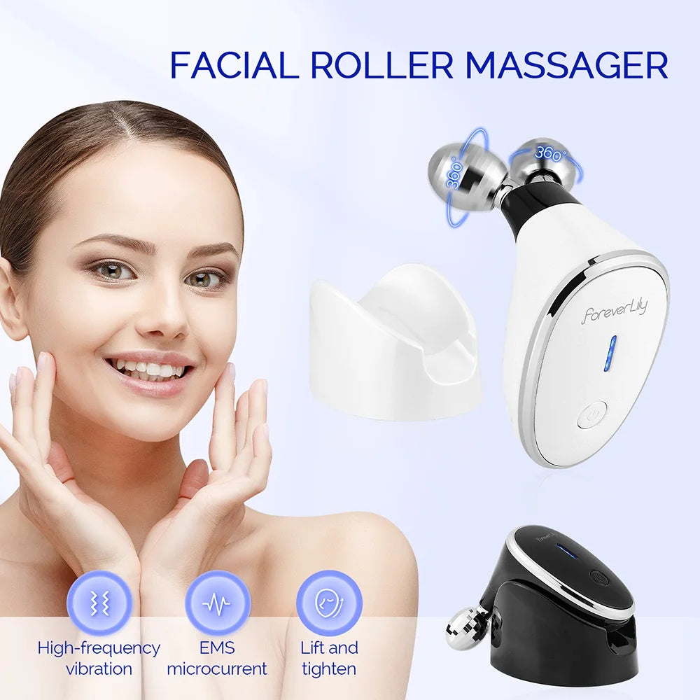 EMS Microcurrent Facial Massage Roller. Vibration and Face Lifting