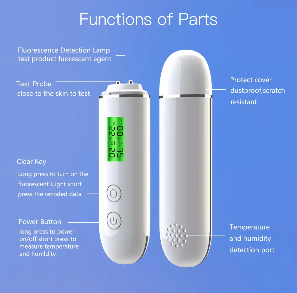 Skin Analyzer Detector. Portable Digital Water Oil Moisture.