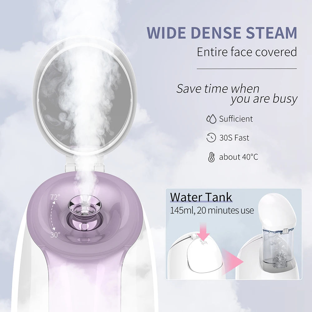 Nano Warm Facial Steamer Sprayer with Mirror. Pore Cleanser, Moisturizing Humidifier