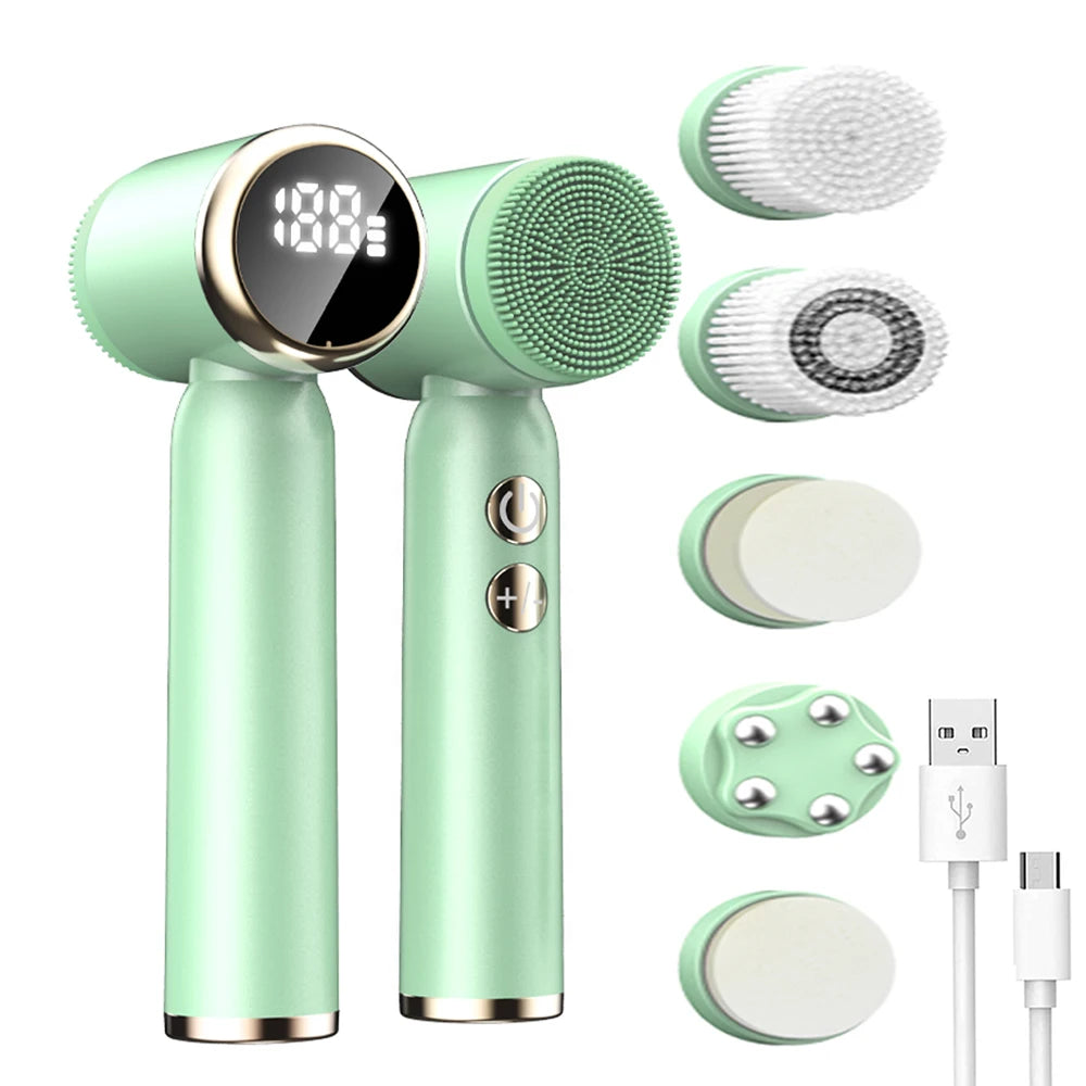 6 in 1 Electric Sonic Facial Cleansing Brush with LCD Display