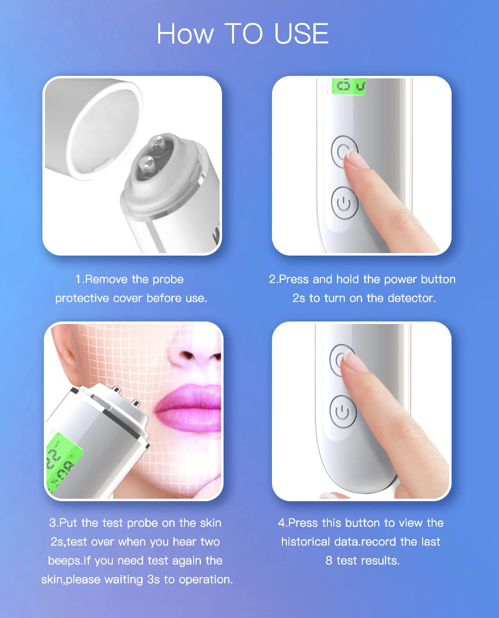 Skin Analyzer Detector. Portable Digital Water Oil Moisture.