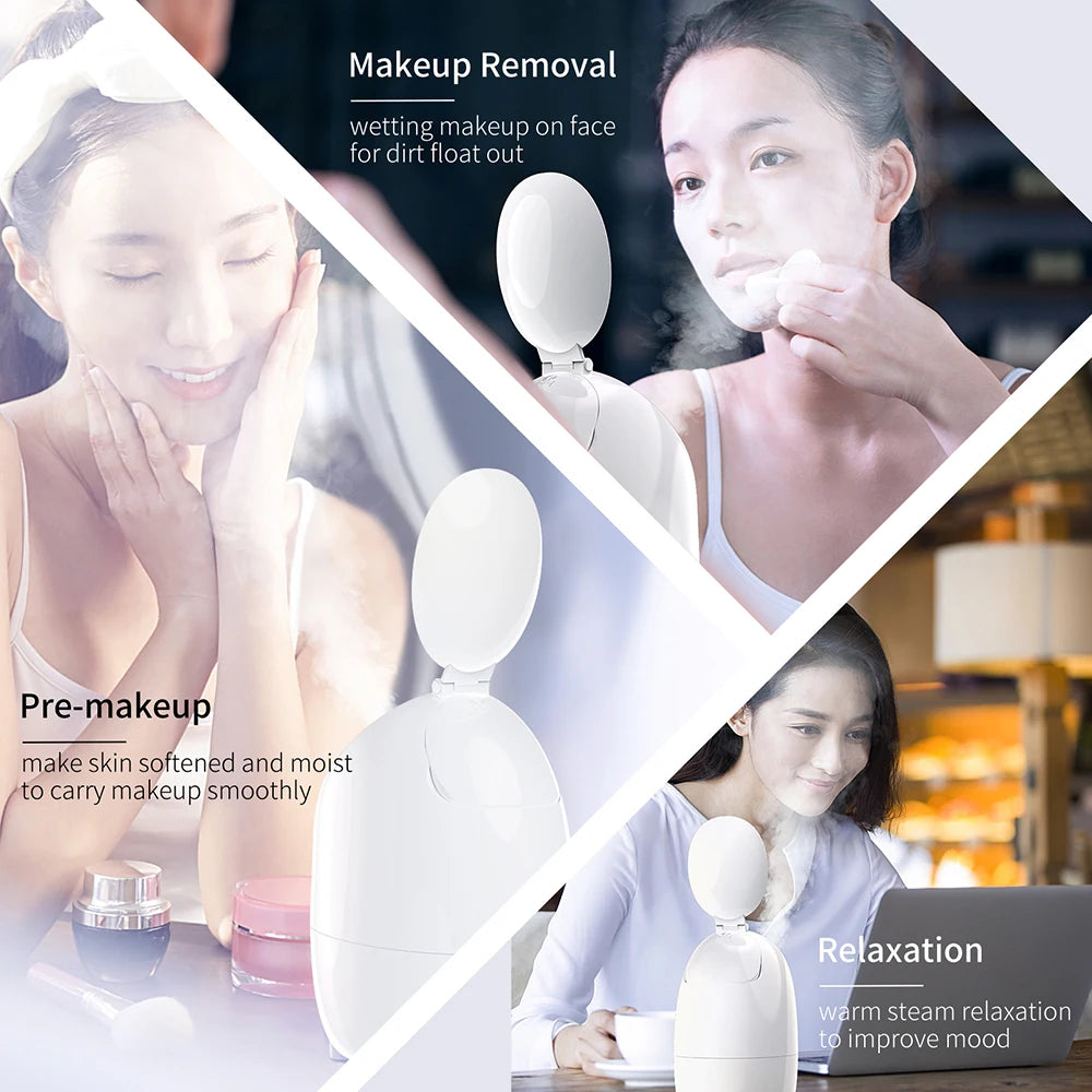 Nano Warm Facial Steamer Sprayer with Mirror. Pore Cleanser, Moisturizing Humidifier