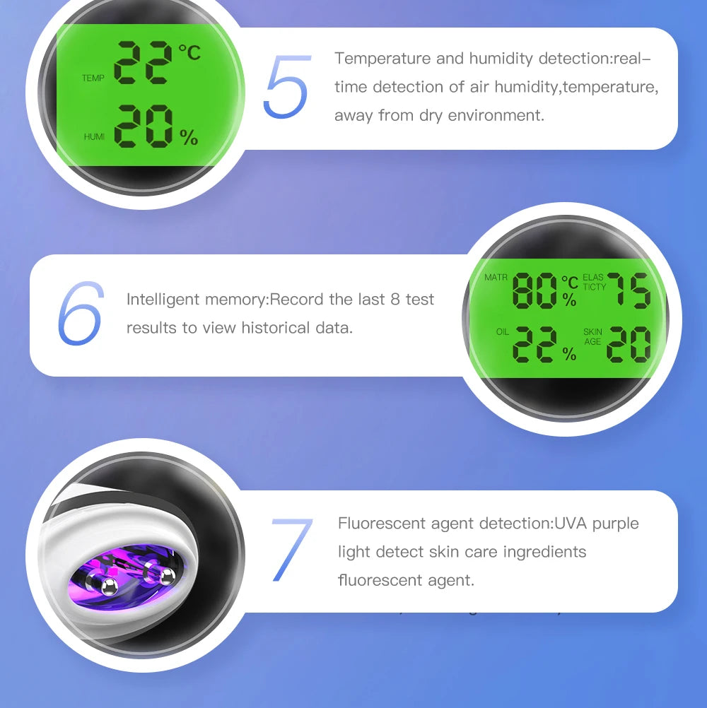 Skin Analyzer Detector. Portable Digital Water Oil Moisture.