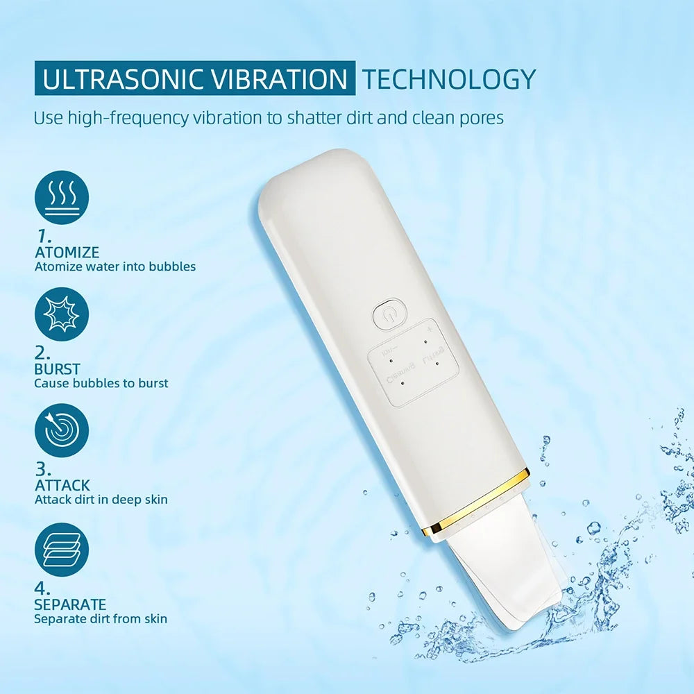 Ultrasonic Ion Blackhead Remover Spatula. Cavitation Exfoliator