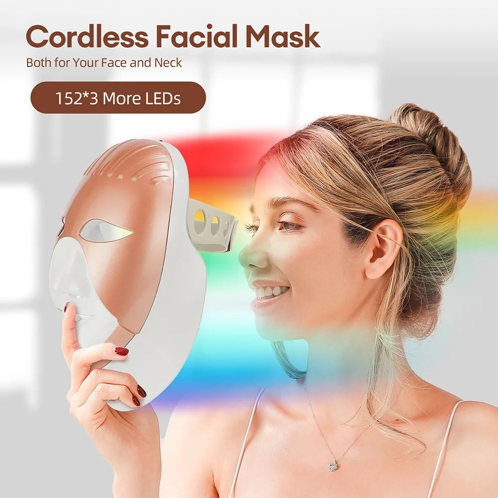 7 Colors Wireless LED Mask for Face and Neck. Skin Rejuvenation and Repair