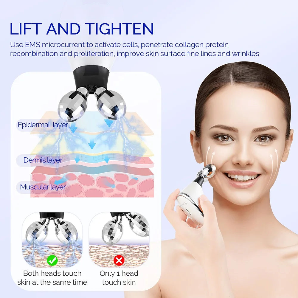 EMS Microcurrent Facial Massage Roller. Vibration and Face Lifting